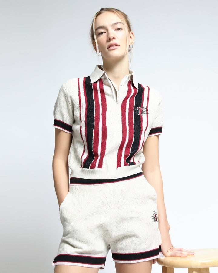 Agave Gauzy Knit Striped Polo (FINAL SALE)-WOMENS-Twenty