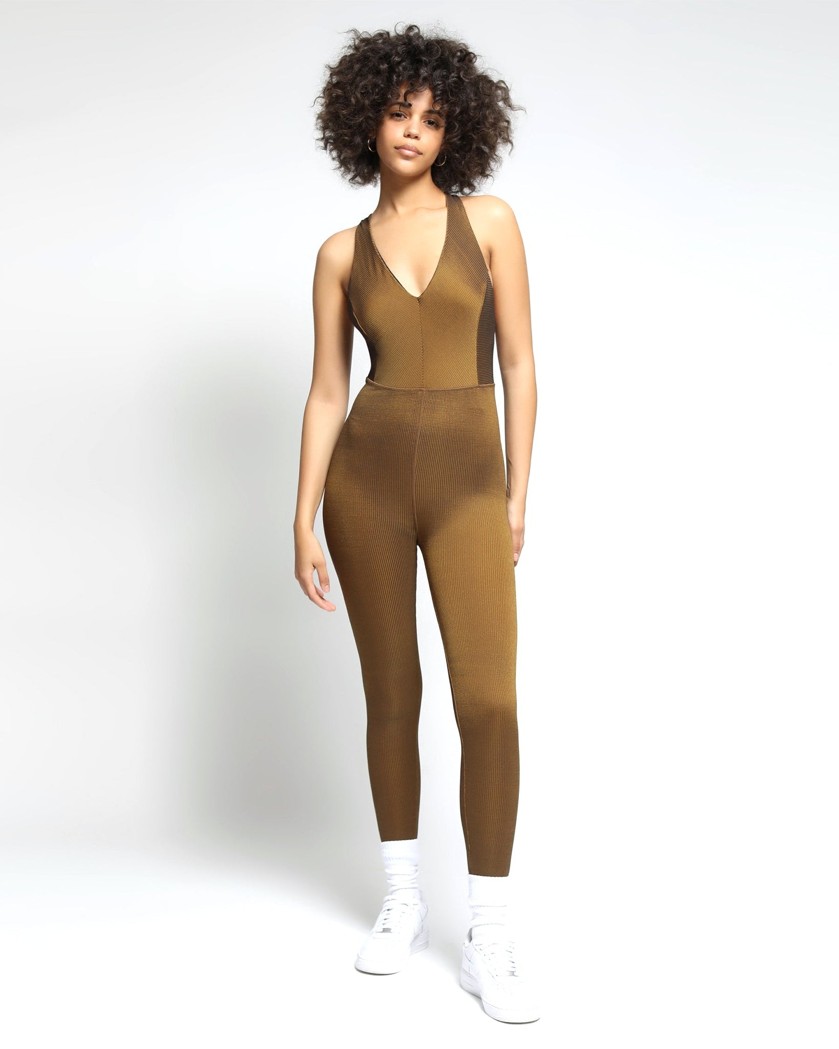 Colorsphere Rib Cross-Back V Neck Jumpsuit (FINAL SALE)-Womens-Twenty