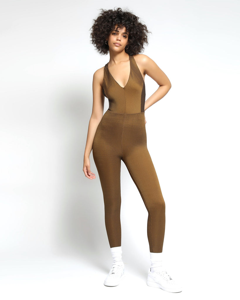 Colorsphere Rib Cross-Back V Neck Jumpsuit (FINAL SALE)-Womens-Twenty