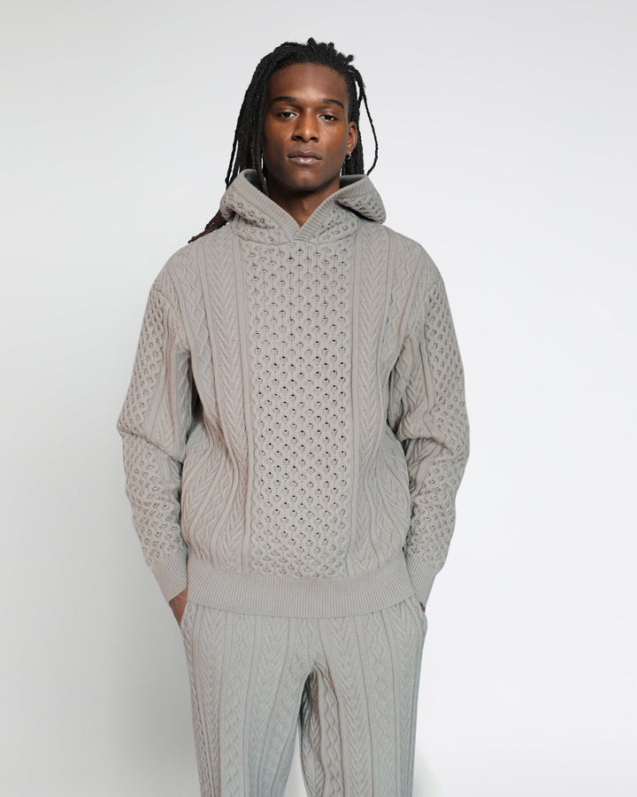 Crescent Binary Cable Knit Hoodie-MENS-Twenty