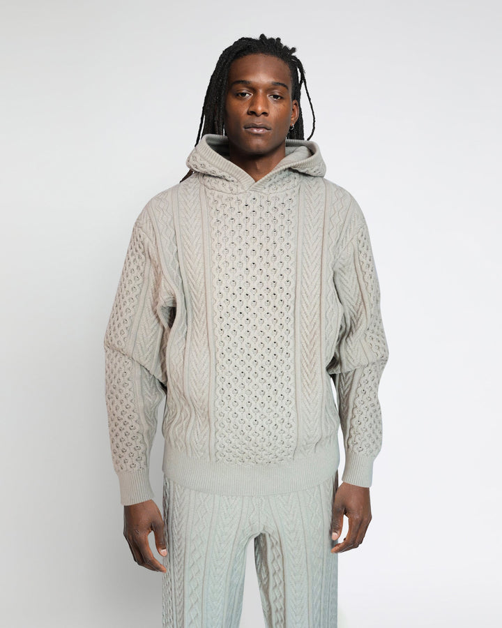 Crescent Binary Cable Knit Hoodie-MENS-Twenty