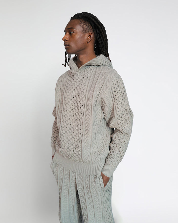 Crescent Binary Cable Knit Hoodie-MENS-Twenty