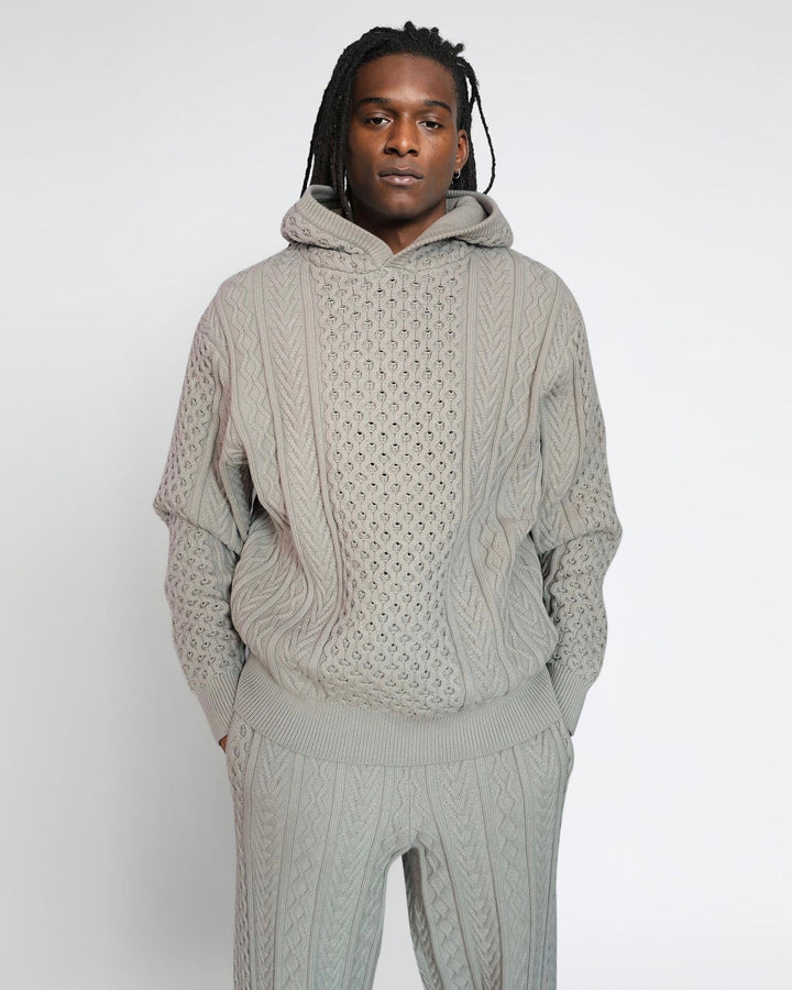 Crescent Binary Cable Knit Hoodie-MENS-Twenty