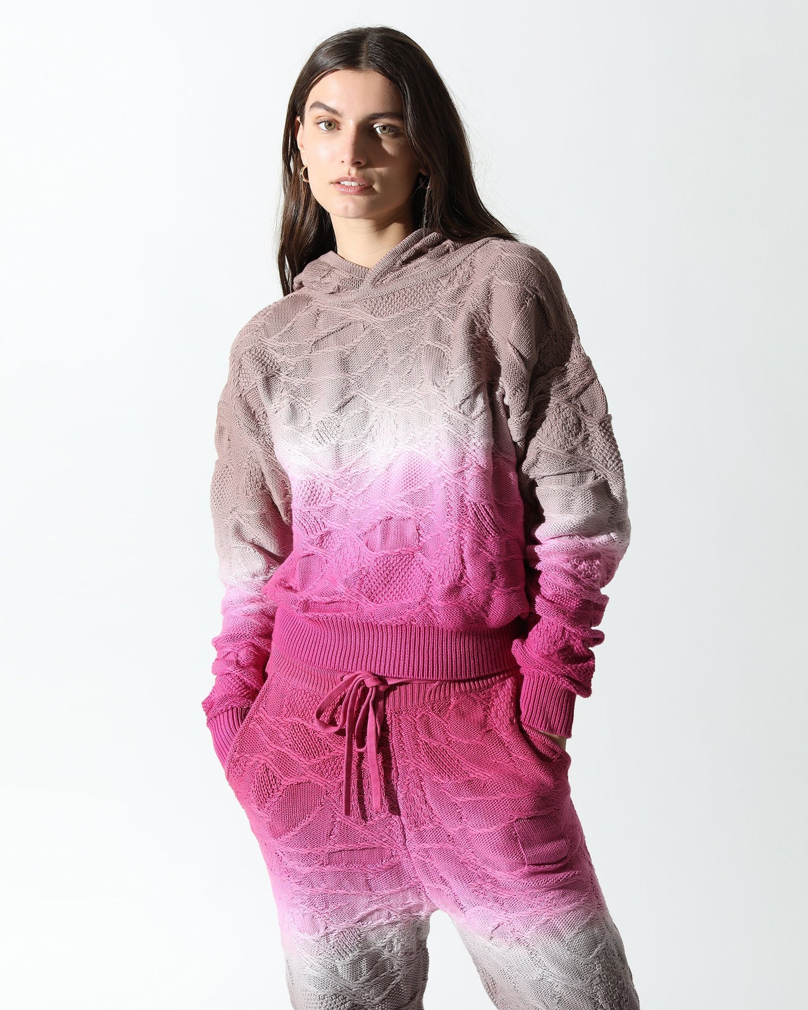 Crossover Netting Sweater Dip Dye Hoodie (FINAL SALE)-Womens-Twenty