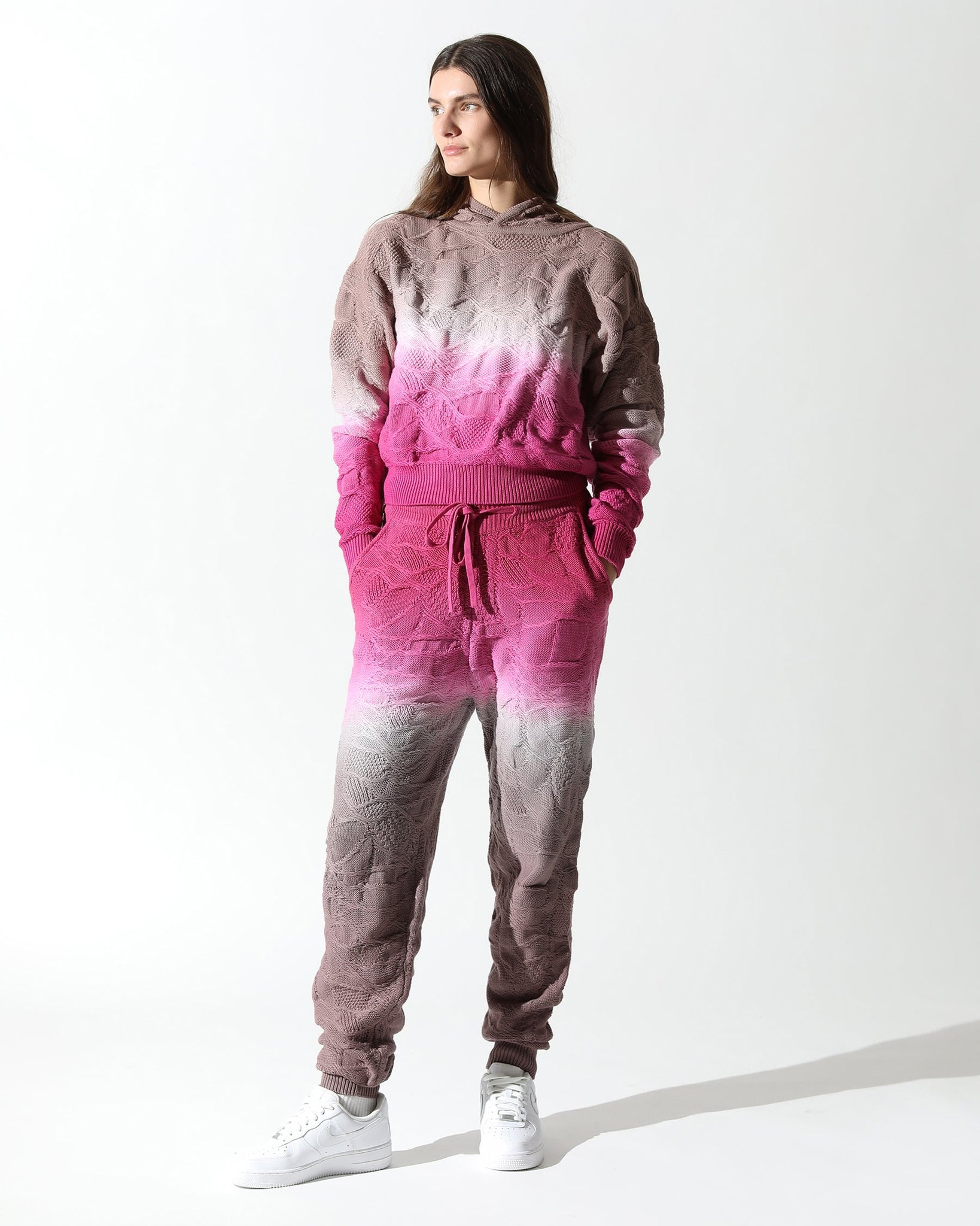 Crossover Netting Sweater Dip Dye Hoodie (FINAL SALE)-Womens-Twenty