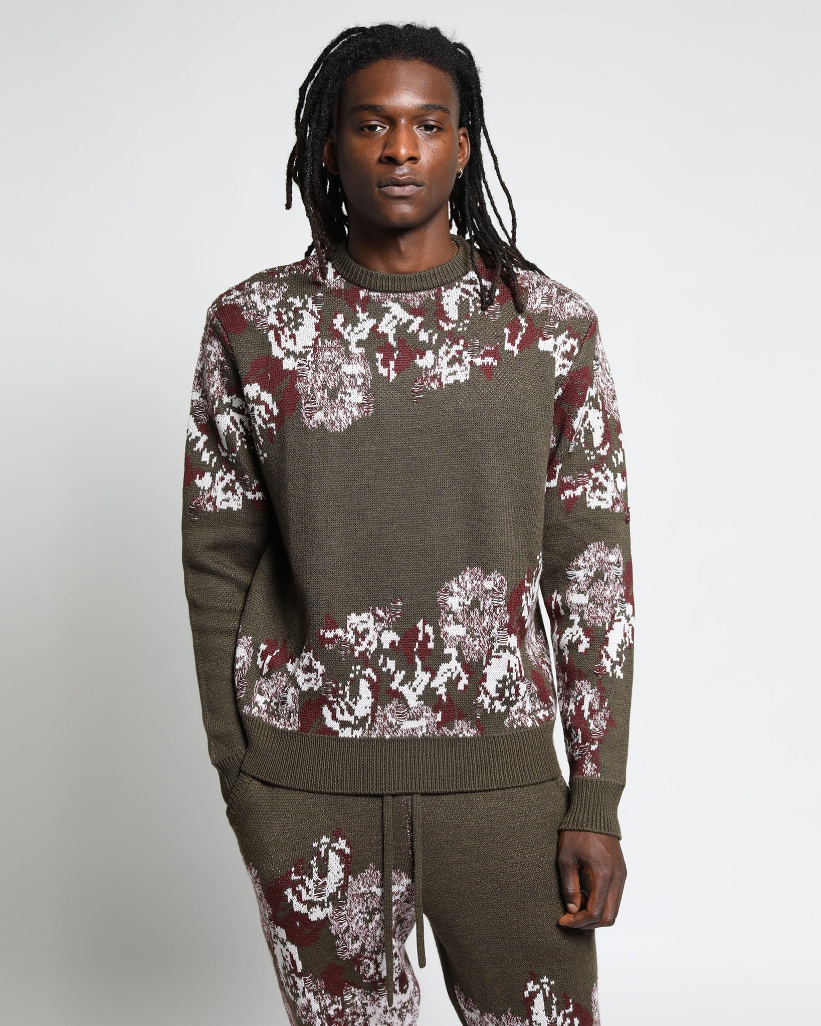 Hanging Floral Distressed Crewneck Sweater (FINAL SALE)-Mens-Twenty