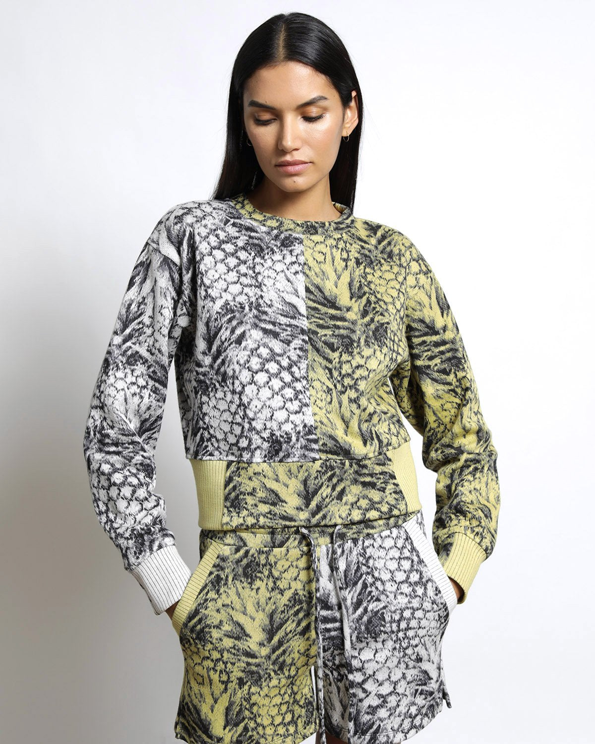Pineapple Hyper Reality Knit Color Block Sweatshirt (FINAL SALE)-WOMENS-Twenty