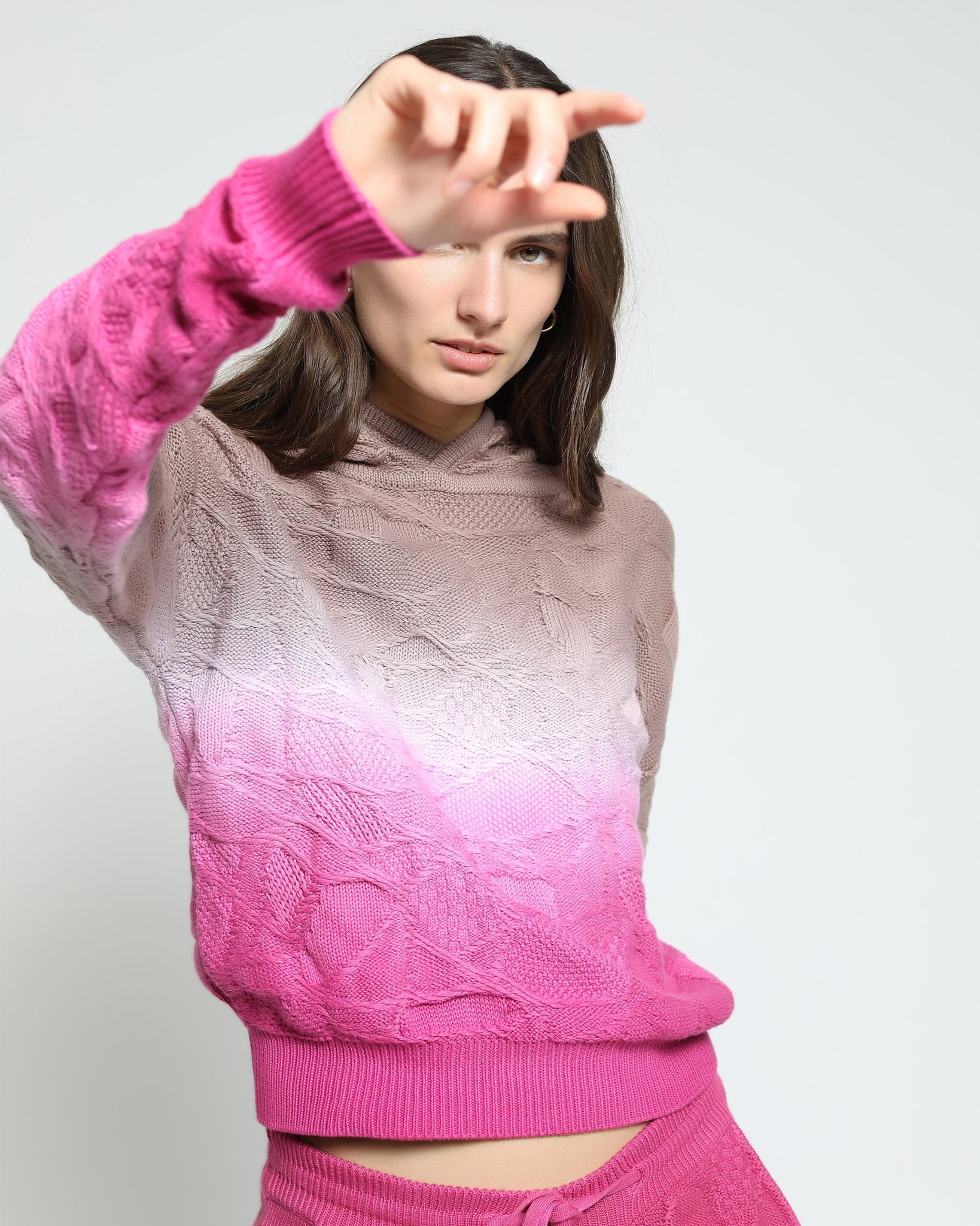 Crossover Netting Sweater Dip Dye Hoodie-Womens-Twenty