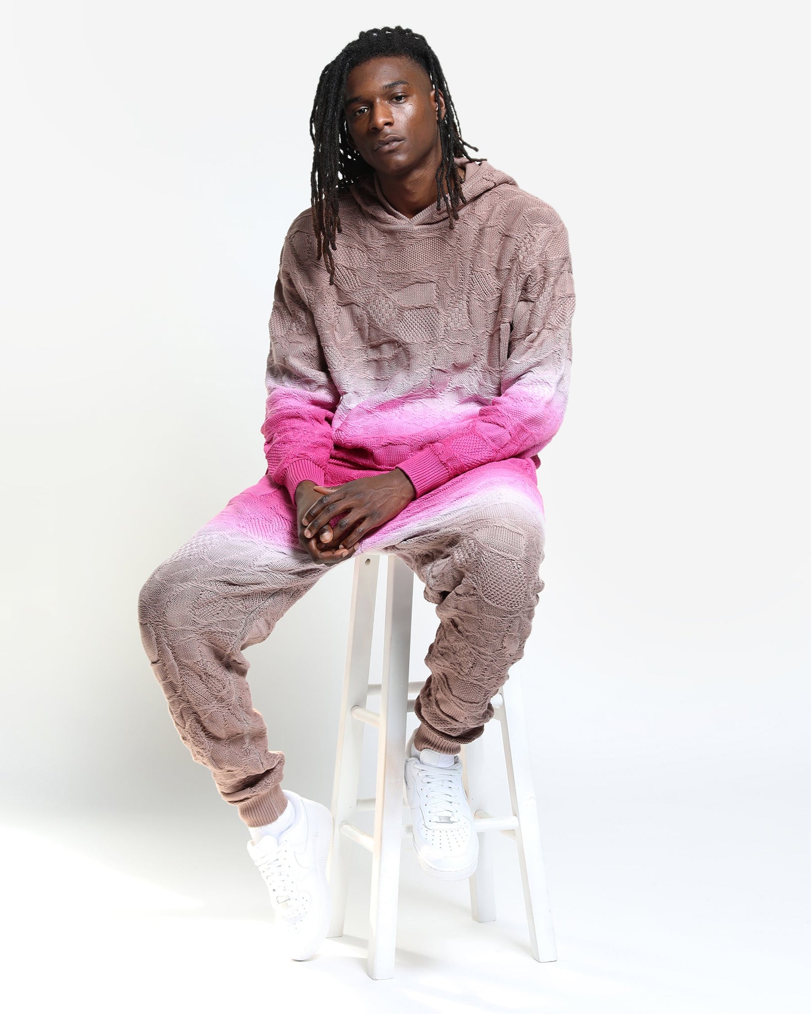 Crossover Netting Sweater Dip Dye Joggers-Mens-Twenty