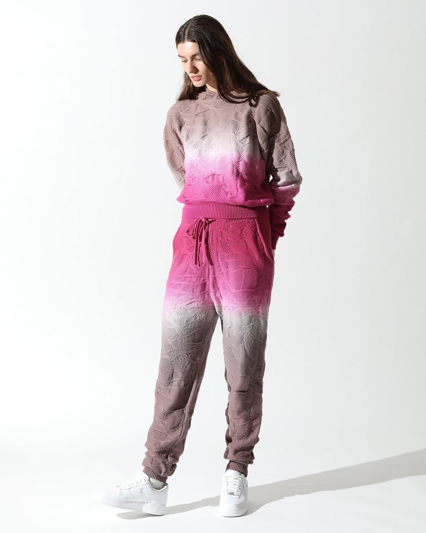 Crossover Netting Sweater Dip Dye Joggers - twentytees