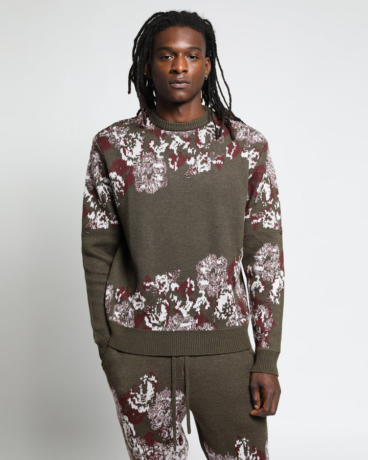 Hanging Floral Distressed Crewneck Sweater-Mens-Twenty