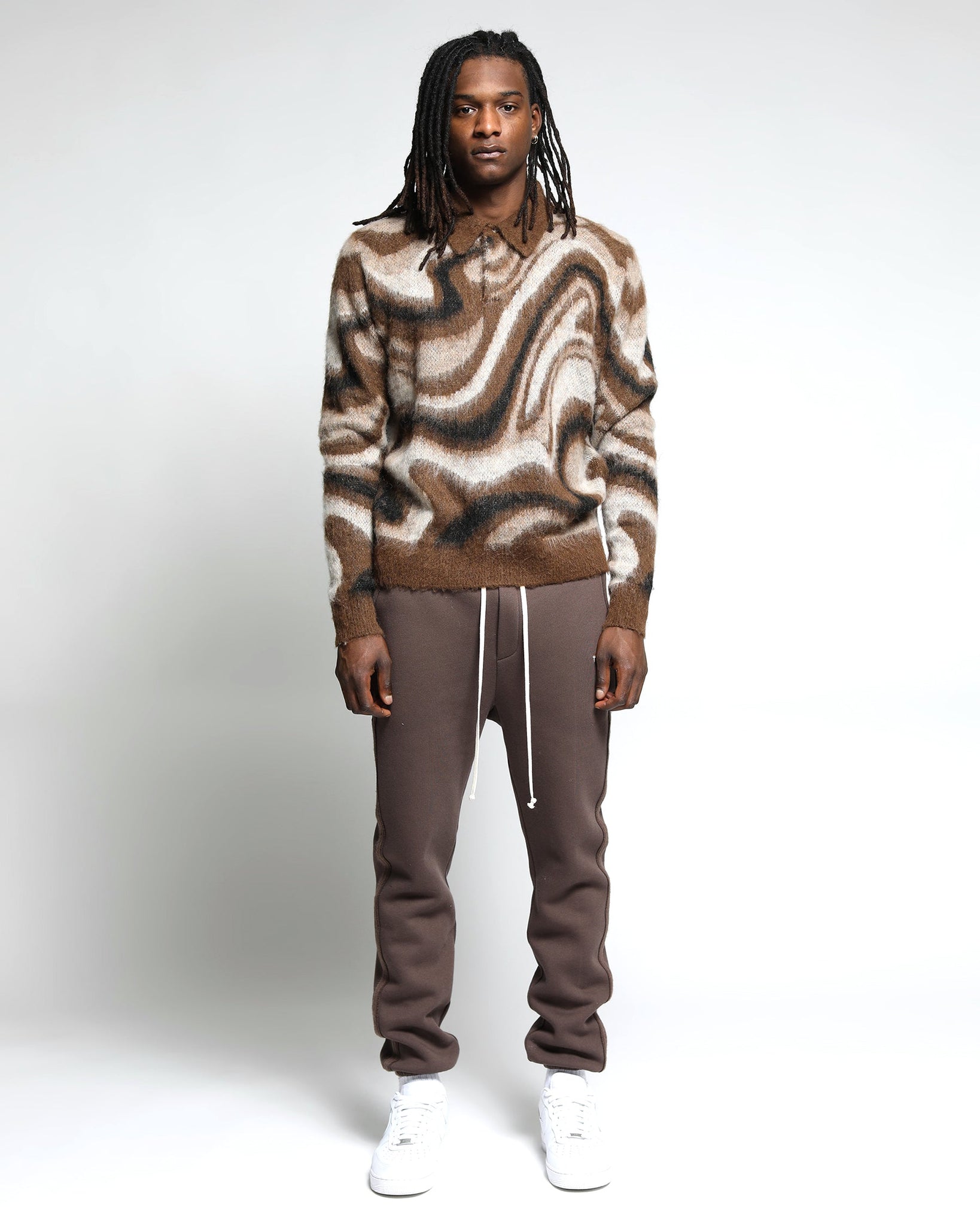 Spectrum Swirl Mohair Sweater L/S Polo Shirt-Mens-Twenty
