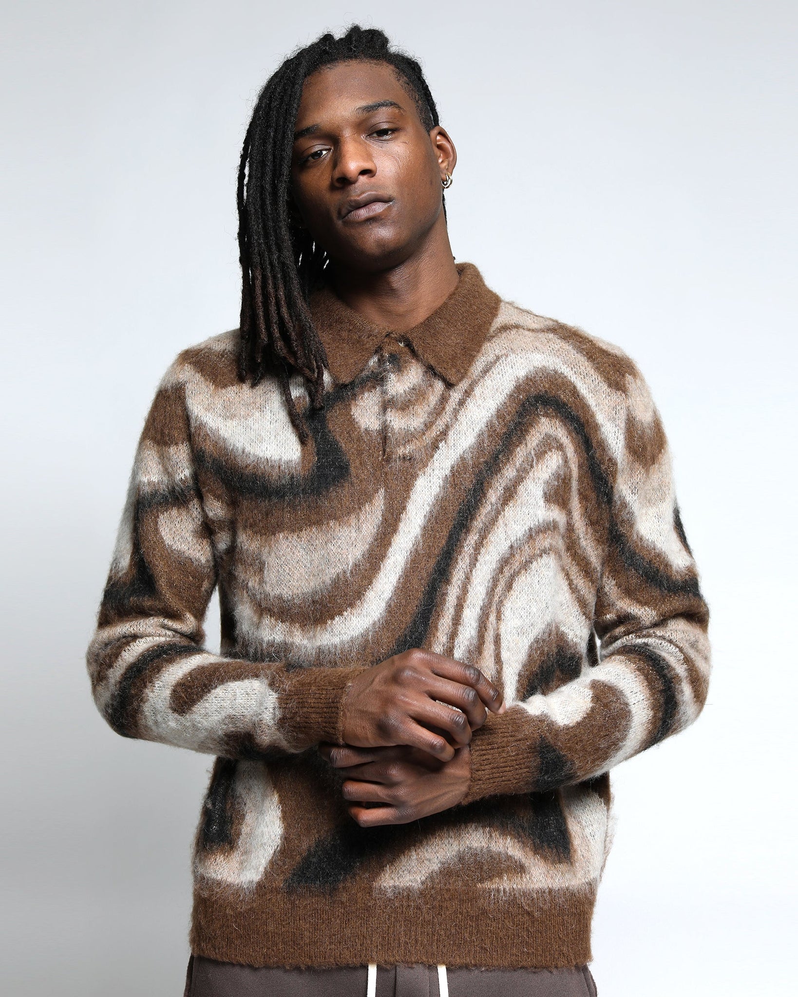 Spectrum Swirl Mohair Sweater L/S Polo Shirt-Mens-Twenty