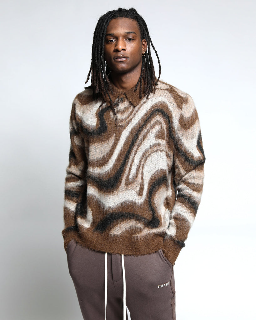 Spectrum Swirl Mohair Sweater L/S Polo Shirt - twentytees
