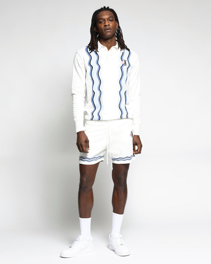 Swirl Stripe Gauzy Knit L/S Polo Shirt-Mens-Twenty