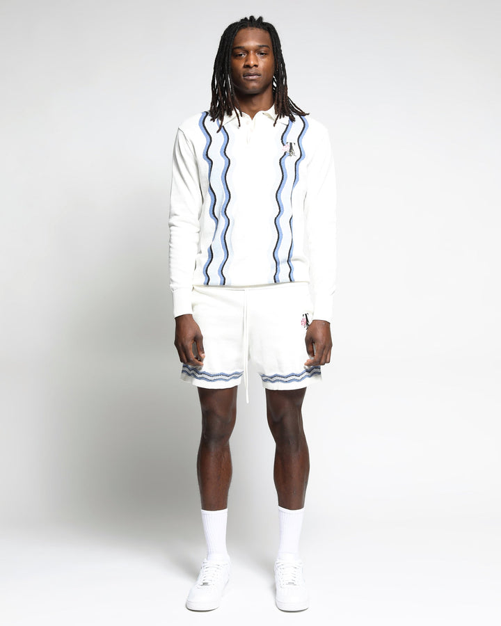 Swirl Stripe Gauzy Knit L/S Polo Shirt-Mens-Twenty