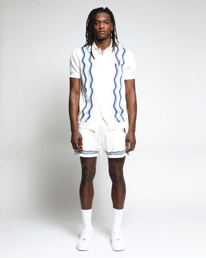 Swirl Stripe Gauzy Knit S/S Polo Shirt-Mens-Twenty