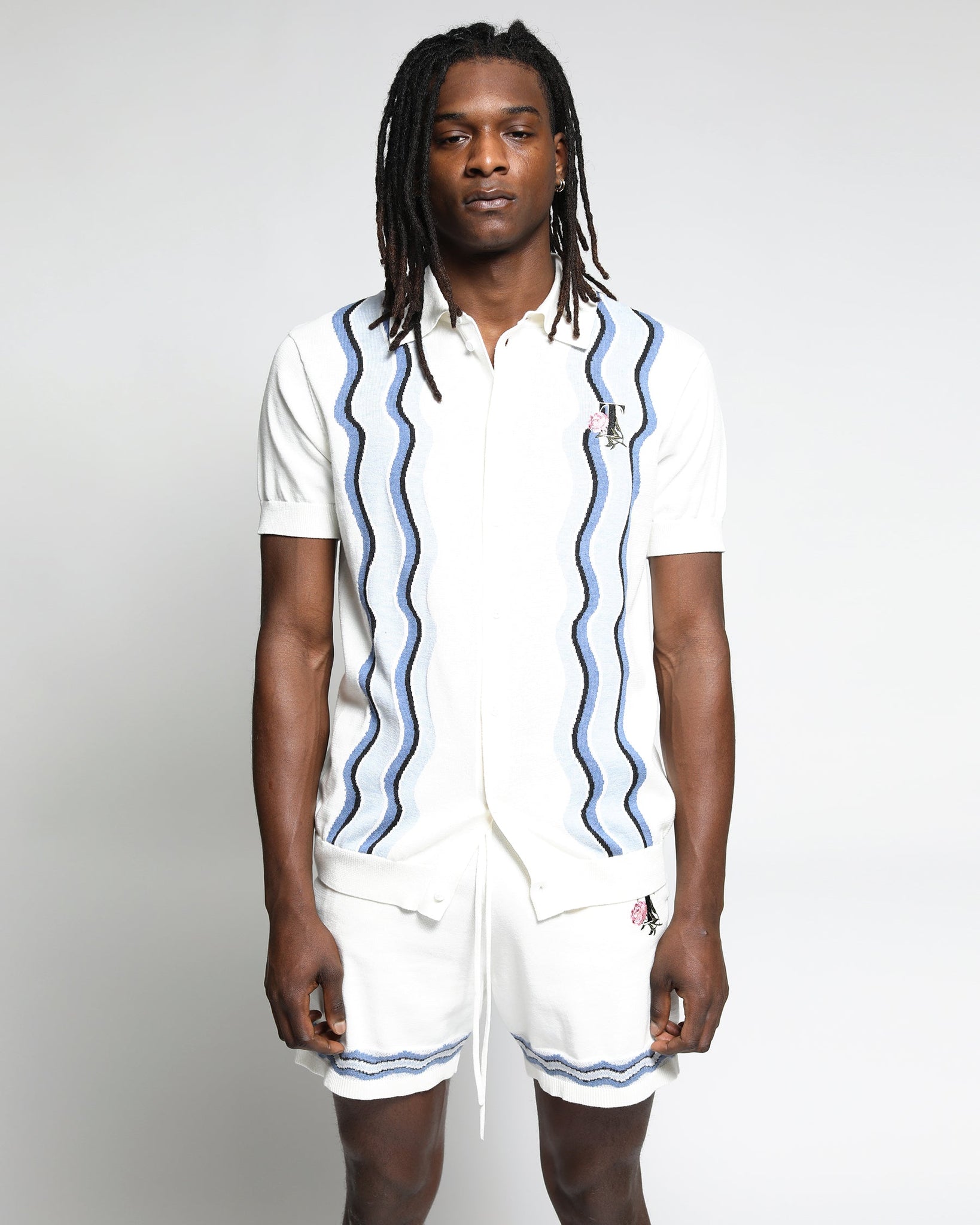 Swirl Stripe Gauzy Knit S/S Polo Shirt-Mens-Twenty