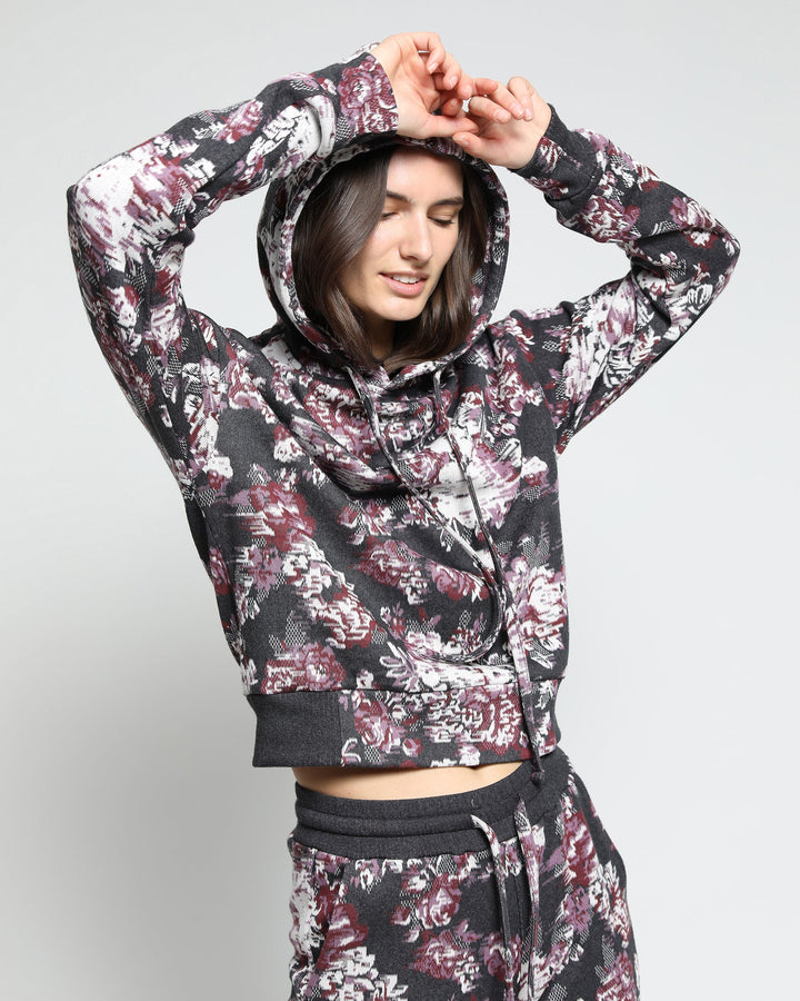 Womens Floral Glitch Hyper Reality Knit Hoodie